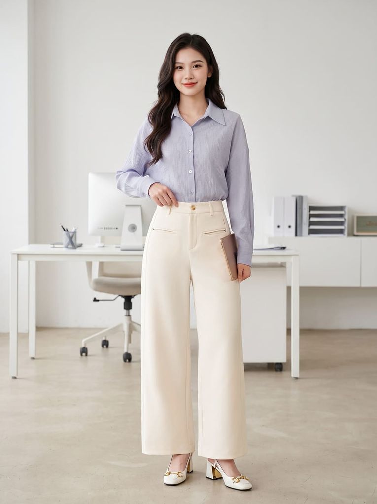  Quần suông kaki cạp cao diễu thân trước 