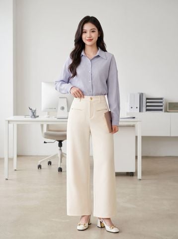 Quần suông kaki cạp cao diễu thân trước