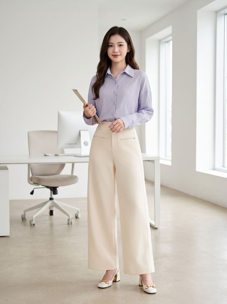  Quần suông kaki cạp cao diễu thân trước 