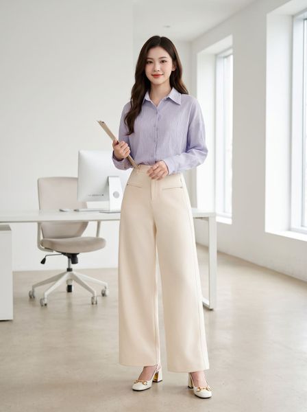  Quần suông kaki cạp cao diễu thân trước 