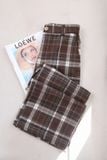  Quần dài nữ vải dạ kẻ dáng suông cạp cao lưng chun 