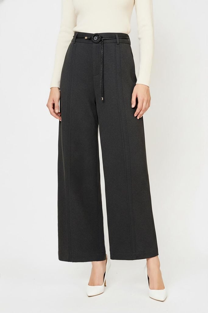  Quần suông dạ Giana thiết kế tạo gân trước kèm đai thắt 