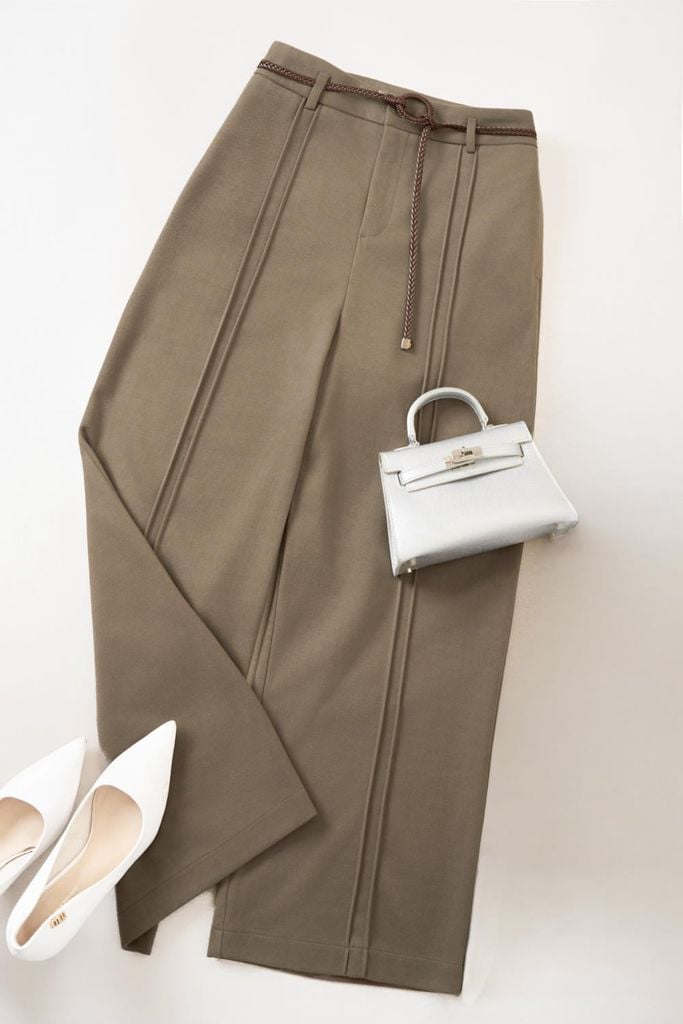  Quần suông dạ Giana thiết kế tạo gân trước kèm đai thắt 