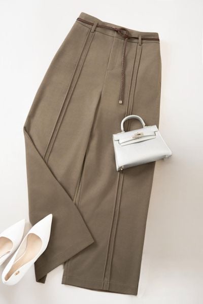  Quần suông dạ Giana thiết kế tạo gân trước kèm đai thắt 