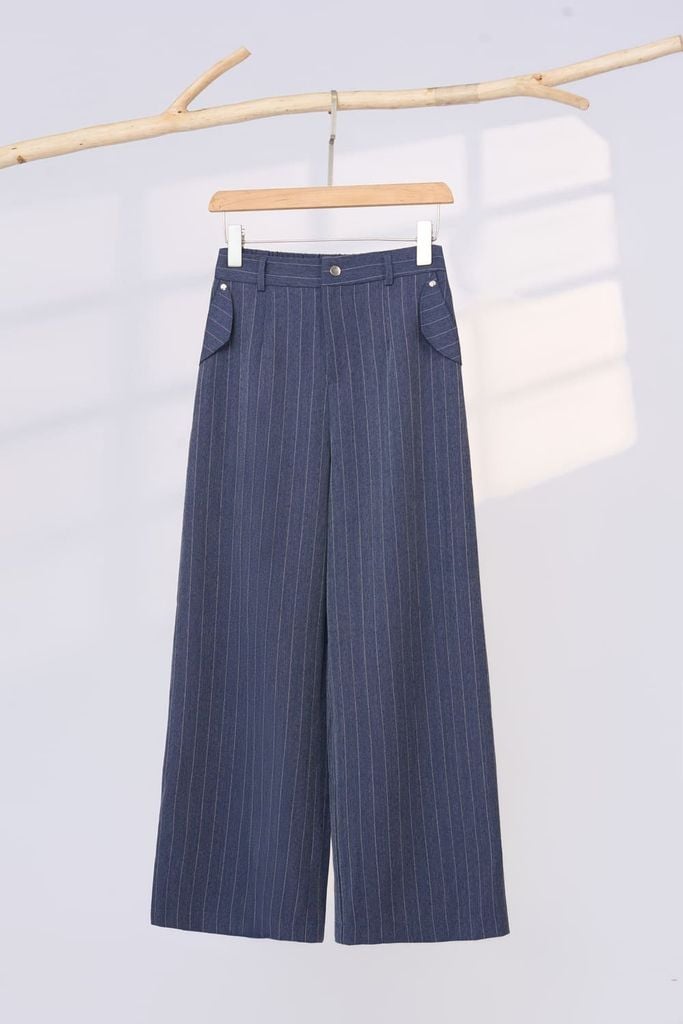  Quần tuýt si kẻ dáng suông cạp cao túi lật 