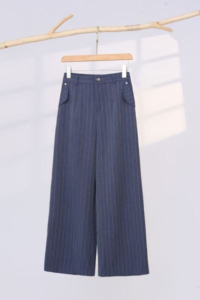  Quần tuýt si kẻ dáng suông cạp cao túi lật 