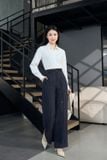  Quần suông nữ tuytsi kẻ sọc cạp liền kèm dây đai. 