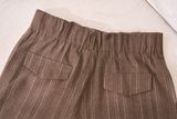  Quần dài thô kẻ dáng suông cạp liền dây đai 
