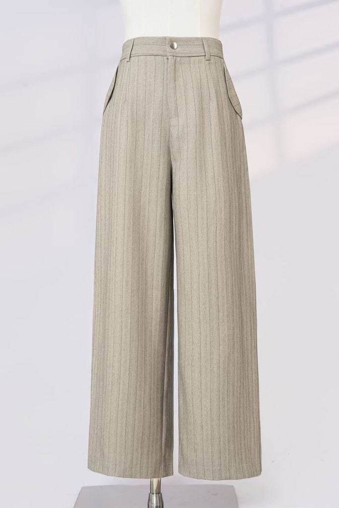  Quần tuýt si kẻ dáng suông cạp cao túi lật 