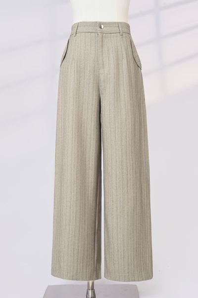  Quần tuýt si kẻ dáng suông cạp cao túi lật 