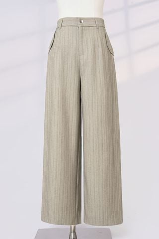 Quần tuýt si kẻ dáng suông cạp cao túi lật