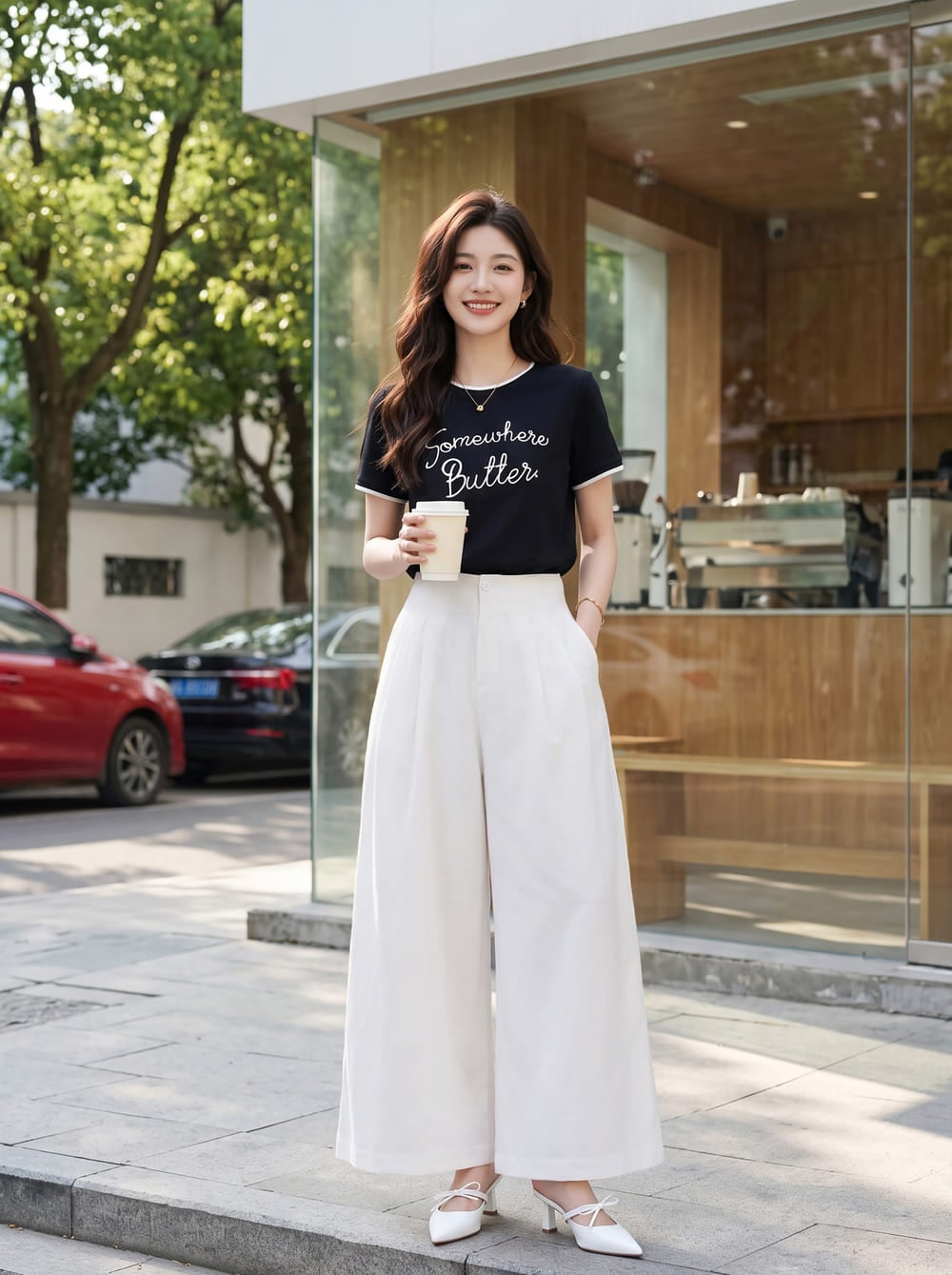 Quần suông chéo hàn ống rộng cạp liền chun sau