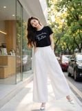  Quần suông chéo hàn ống rộng cạp liền chun sau 