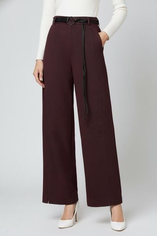 Quần suông dạ xương cá cạp cao kèm thắt lưng thanh lịch