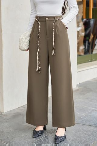 Quần suông dạ YL mềm kèm đai tết cạp chun sau