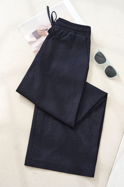  Quần suông dài cạp chun rút dây chất denim sóng dày dặn 