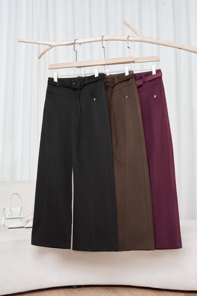  Quần suông dạ Ceci kèm đai cạp chun sau thời trang 