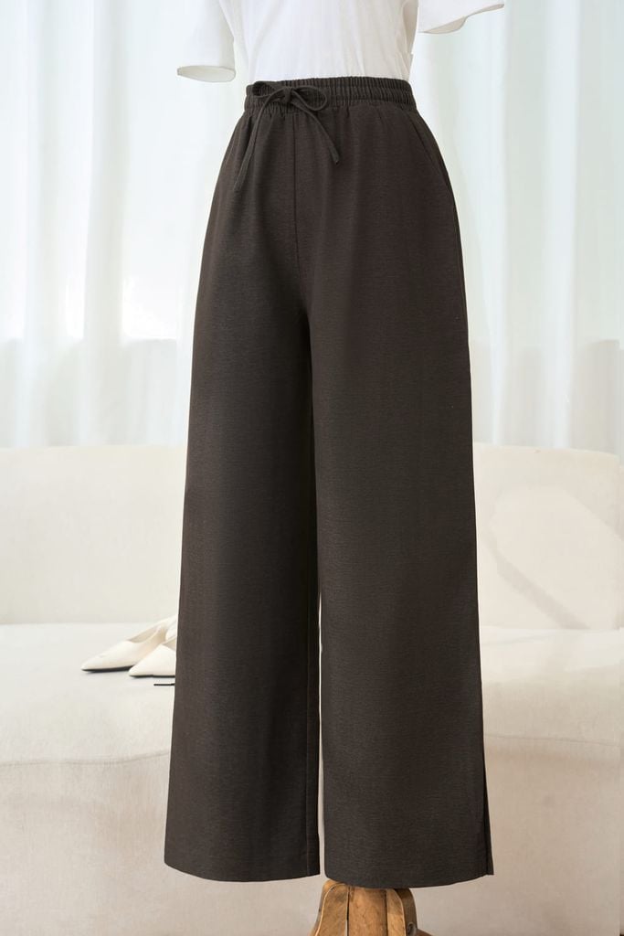  Quần suông dài cạp chun rút dây chất denim sóng dày dặn 