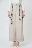  Quần dài vải thô đũi dáng suông gấu lơ vê kèm dây lưng 