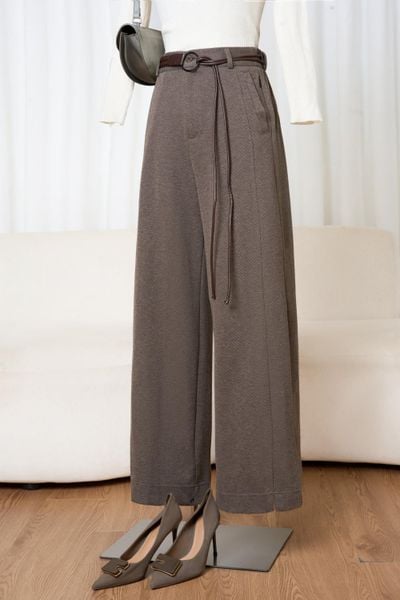  Quần suông dạ xương cá cạp cao kèm thắt lưng thanh lịch 