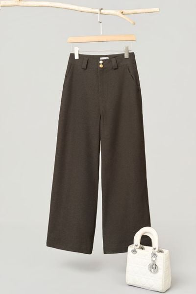  Quần nữ Younger vải giả denim dày dặn dáng ống suông cạp cao 