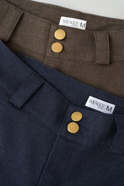  Quần nữ Younger vải giả denim dày dặn dáng ống suông cạp cao 