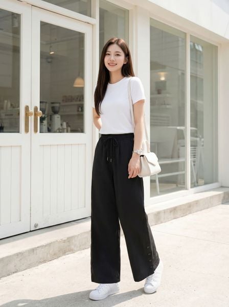  Quần thô dài dáng suông cúc sườn gấu 
