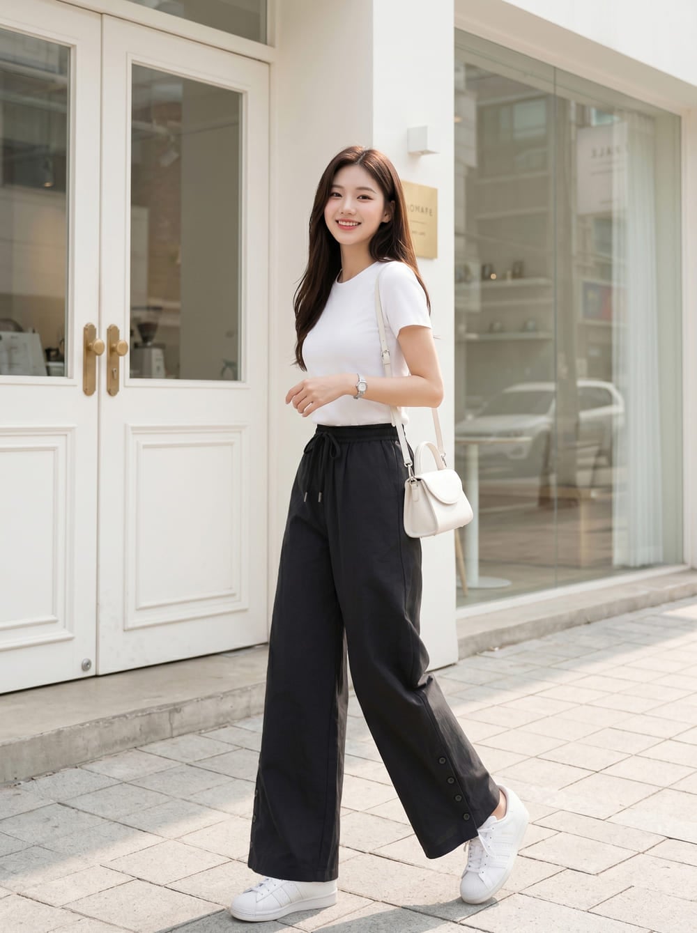 Quần thô dài dáng suông cúc sườn gấu