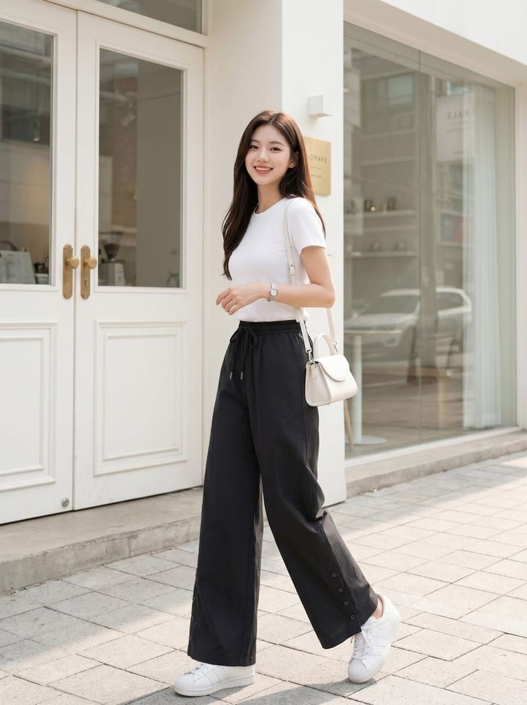  Quần thô dài dáng suông cúc sườn gấu 