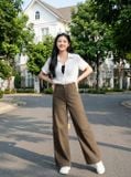  Quần thô vệt kim dáng suông cạp cao túi hộp can sau 