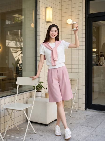  Quần thô dáng suông lửng xếp ly trước 