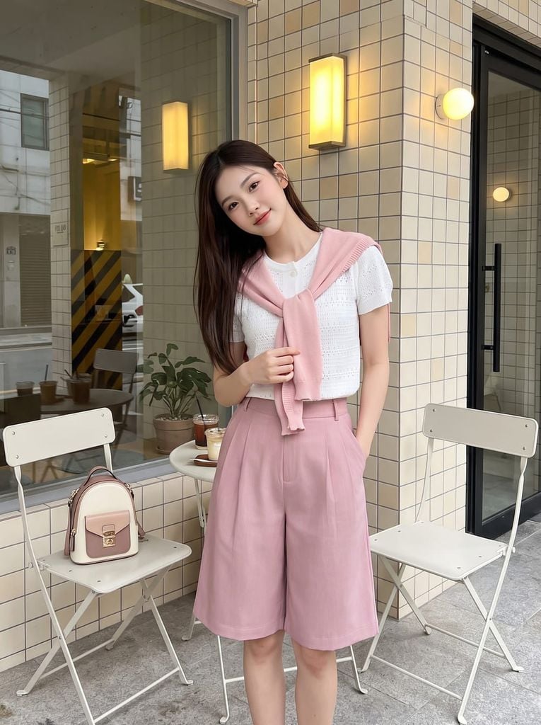  Quần thô dáng suông lửng xếp ly trước 