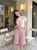  Quần thô dáng suông lửng xếp ly trước 