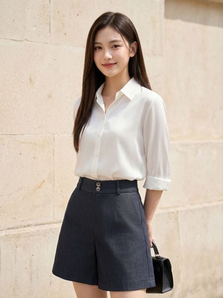  Quần sooc lửng cạp cao 2 cúc 