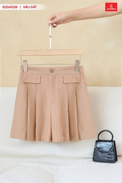  Quần sooc dáng A xếp ly chất thô Hàn thoáng mát 