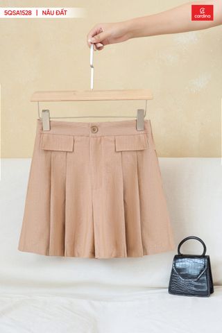 Quần sooc dáng A xếp ly chất thô Hàn thoáng mát