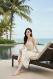  Chân váy ren dáng dài cạp chun họa tiết hoa nhí 