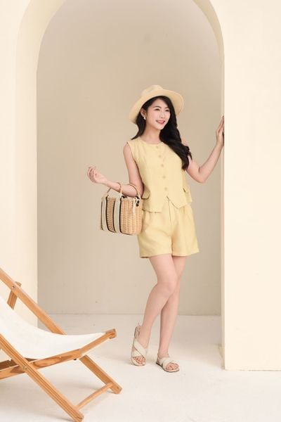  Set bộ gile nữ Cardina vải thô quần đùi túi giả 