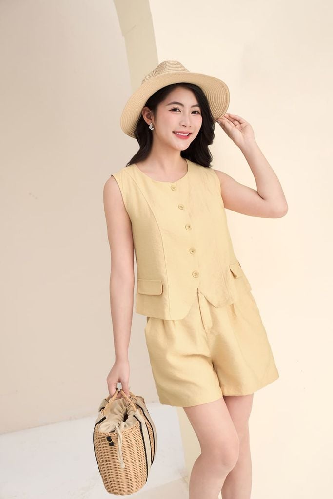  Set bộ gile nữ Cardina vải thô quần đùi túi giả 