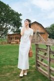  Chân váy thô thêu dáng A dài viền gấu sóng 