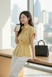  Áo sơ mi thô gió cổ đức tay liền thắt eo lệch 