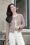  Áo khoác dạ tweed dáng ngắn phối viền túi ốp 