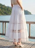  Chân váy thô gió maxi 3 tâng phối dây trang trí 