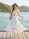  Chân váy thô gió maxi 3 tâng phối dây trang trí 