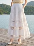  Chân váy thô gió maxi 3 tâng phối dây trang trí 