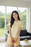  Bộ đồ nữ Cotton đùi cổ tròn tay cộc họa tiết hoa thêu 