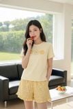  Bộ đồ nữ Cotton đùi cổ tròn tay cộc họa tiết hoa thêu 