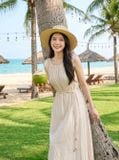  Đầm suông vải thô gió dáng dài sát nách cổ nhún kèm đai 