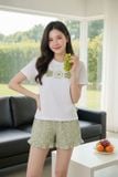  Bộ đồ nữ Cotton đùi cổ tròn tay cộc họa tiết hoa thêu 