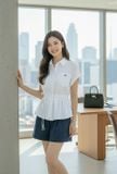  Áo sơ mi thô gió cổ đức tay liền thắt eo lệch 